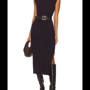 Autumn Cashmere Panel Rib Turtleneck Dress in Blackcurrant